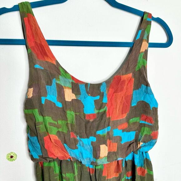 Alice + Olivia Multicolor Short Dress Size XS/S 100% Silk Brown Artsy Geometric - Picture 2 of 9